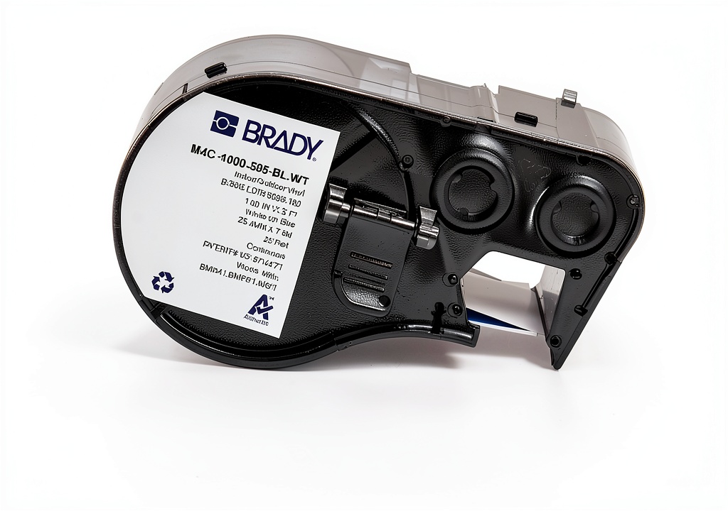 Brady industrial labeling tape applied to a pipe in an outdoor setting