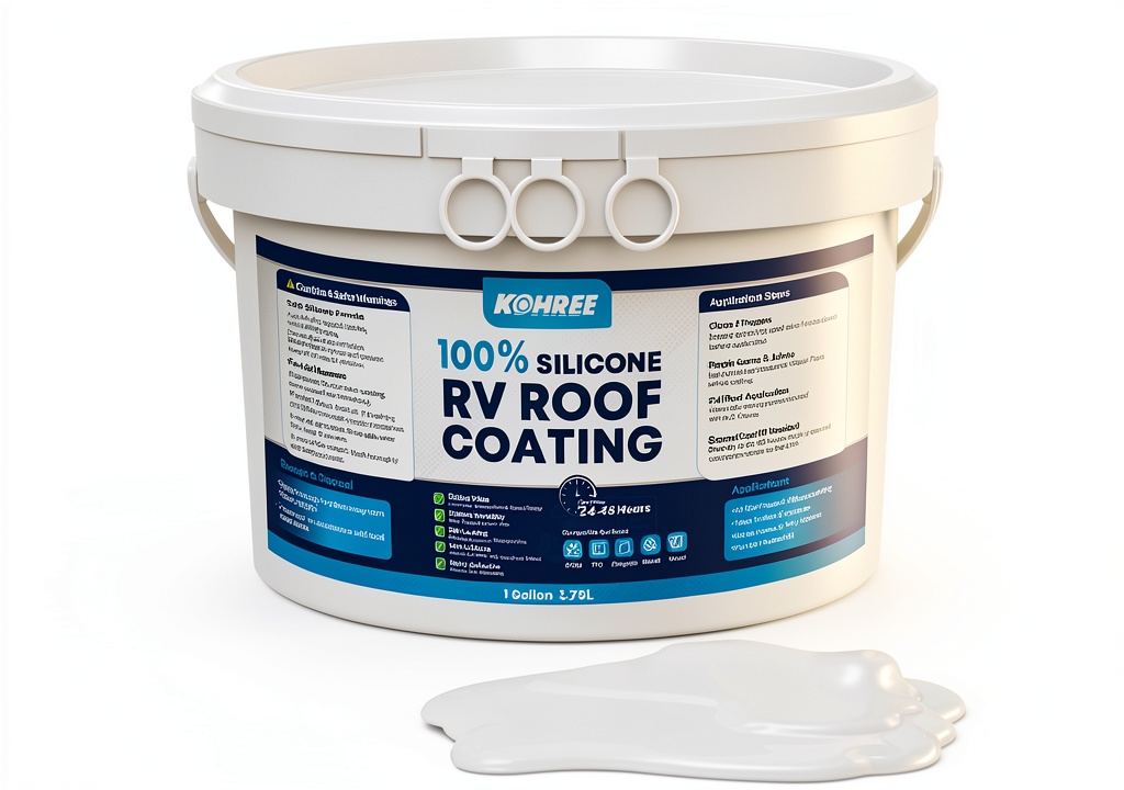 Installing RV Roof Coating Kohree KR418 Flexible Silicone Heat Reflective 1 on a wooden deck