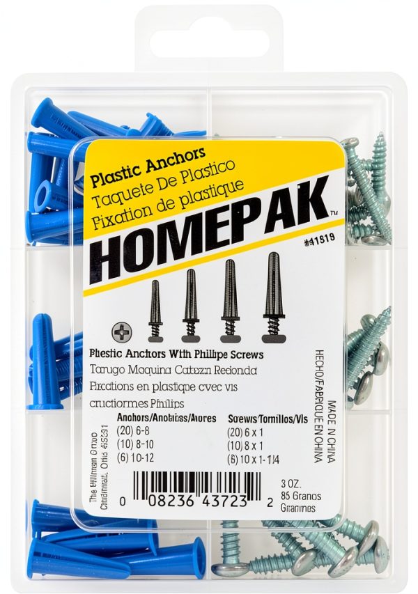 Plastic Anchors with Screws Kit by HOMEPAK Model 41819 Zinc Plated-0