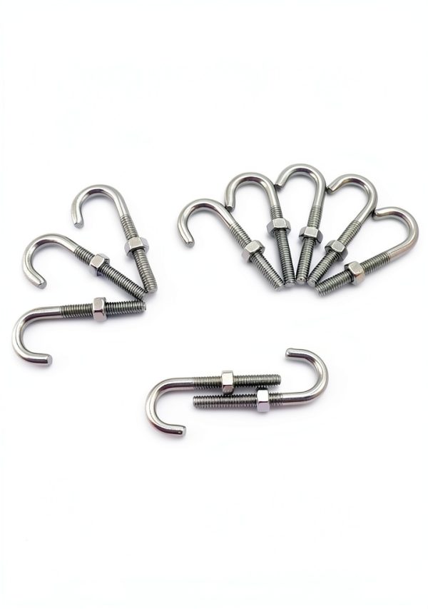 QWORK Steel J-Bolt with Nut, 5/16" x 3" Anchor Bolts, Pack of 10-6