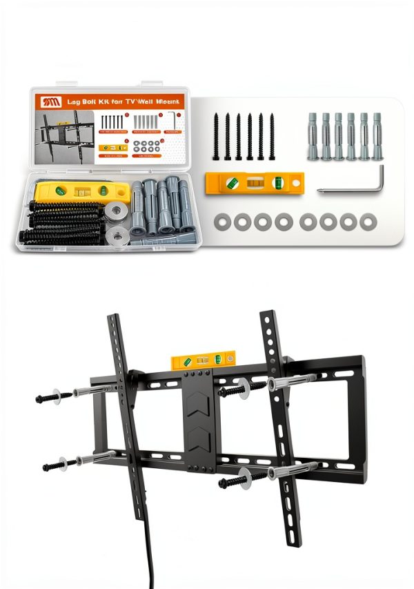 Lag Bolt Kit for TV Mounting Hardware - M8x70mm Lag Bolt and Washer for Wood Stud, Anchors for Concrete/Brick Wall, Includes Allen Key and Bubble Level for Easy Installation-6