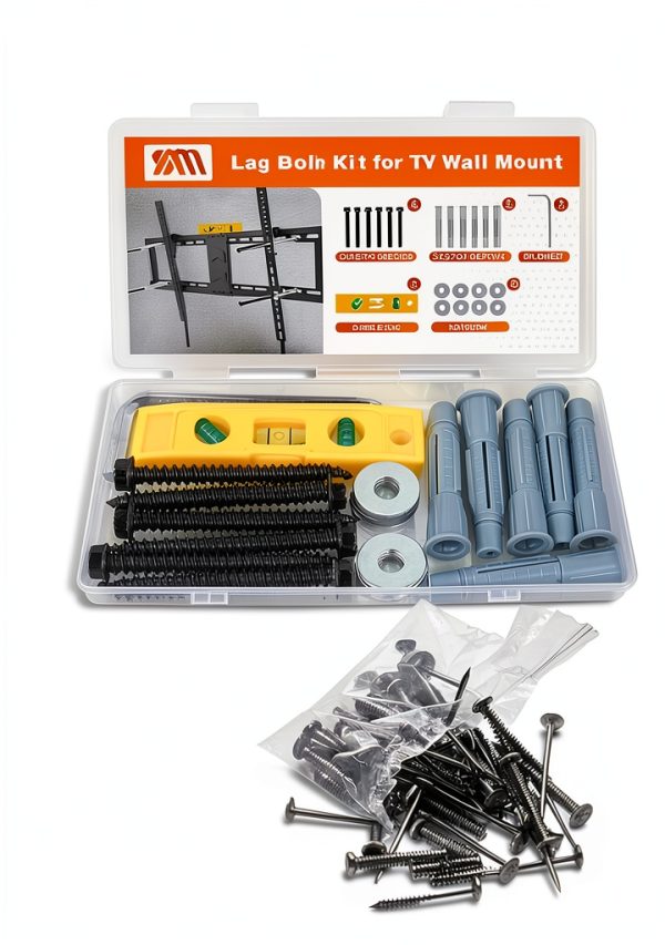 Lag Bolt Kit for TV Mounting Hardware - M8x70mm Lag Bolt and Washer for Wood Stud, Anchors for Concrete/Brick Wall, Includes Allen Key and Bubble Level for Easy Installation-1