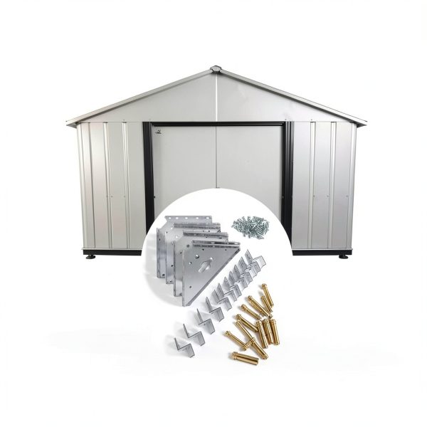 Shed Concrete Anchor Kit for Arrow Shed,Anchor Kit for Storage Garage Barn Foot Peak Roof,Metal Concrete Floor with 4 Steel Corner Gussets, Hold Down Clips, Bolt and Screws-5