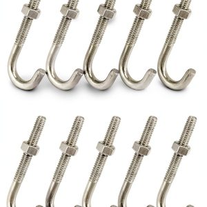 QWORK Steel J-Bolt with Nut, 5/16" x 3" Anchor Bolts, Pack of 10-0