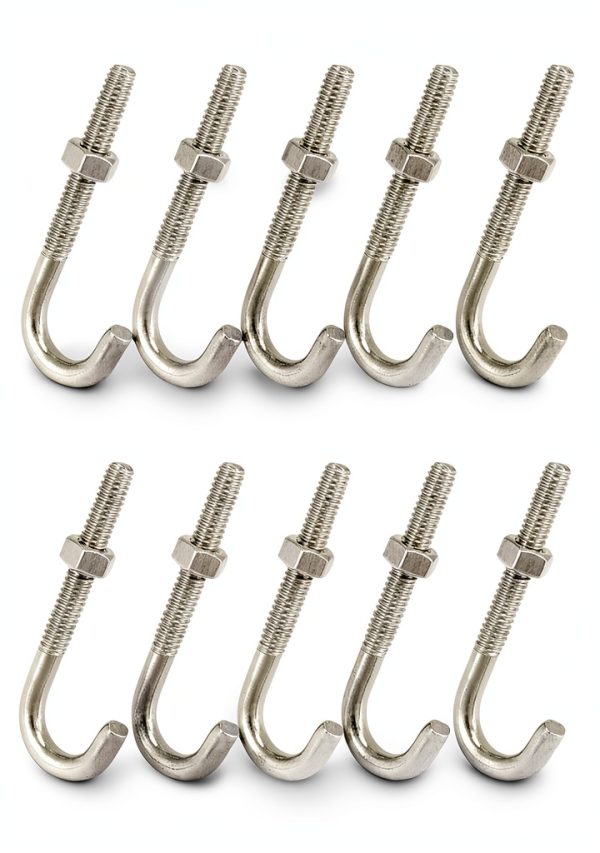 QWORK Steel J-Bolt with Nut, 5/16" x 3" Anchor Bolts, Pack of 10-0