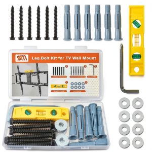 Lag Bolt Kit for TV Mounting Hardware - M8x70mm Lag Bolt and Washer for Wood Stud, Anchors for Concrete/Brick Wall, Includes Allen Key and Bubble Level for Easy Installation-0