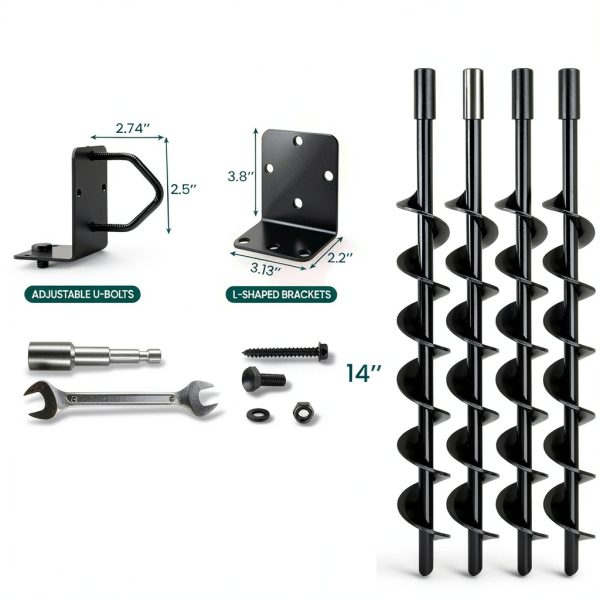 [UPGRADED] 14” Full Spiral Blade Mobile Home Anchor, 4 Pack Ground Anchor Screw in with L-shaped Brackets, U-bolts, Power Nut Driver, Earth Anchors High Wind Heavy Duty for Camping Tents, Swing Sets-5
